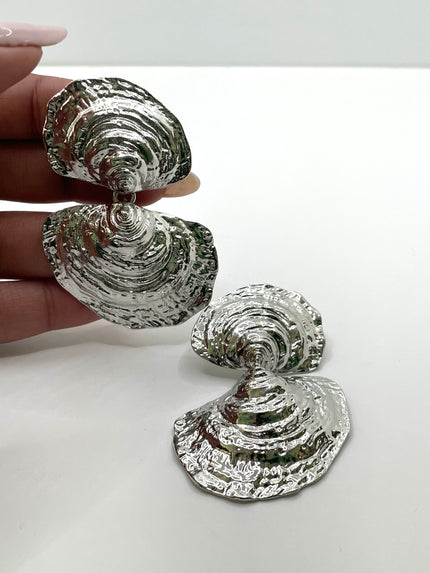 Minny Silver Textured Shell Drop Earrings