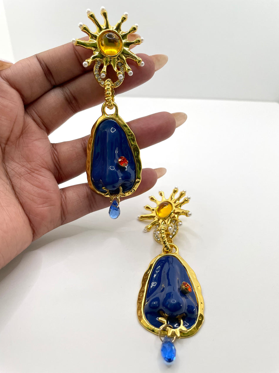 Nqobile Gold & Blue Nez Embellished Earrings