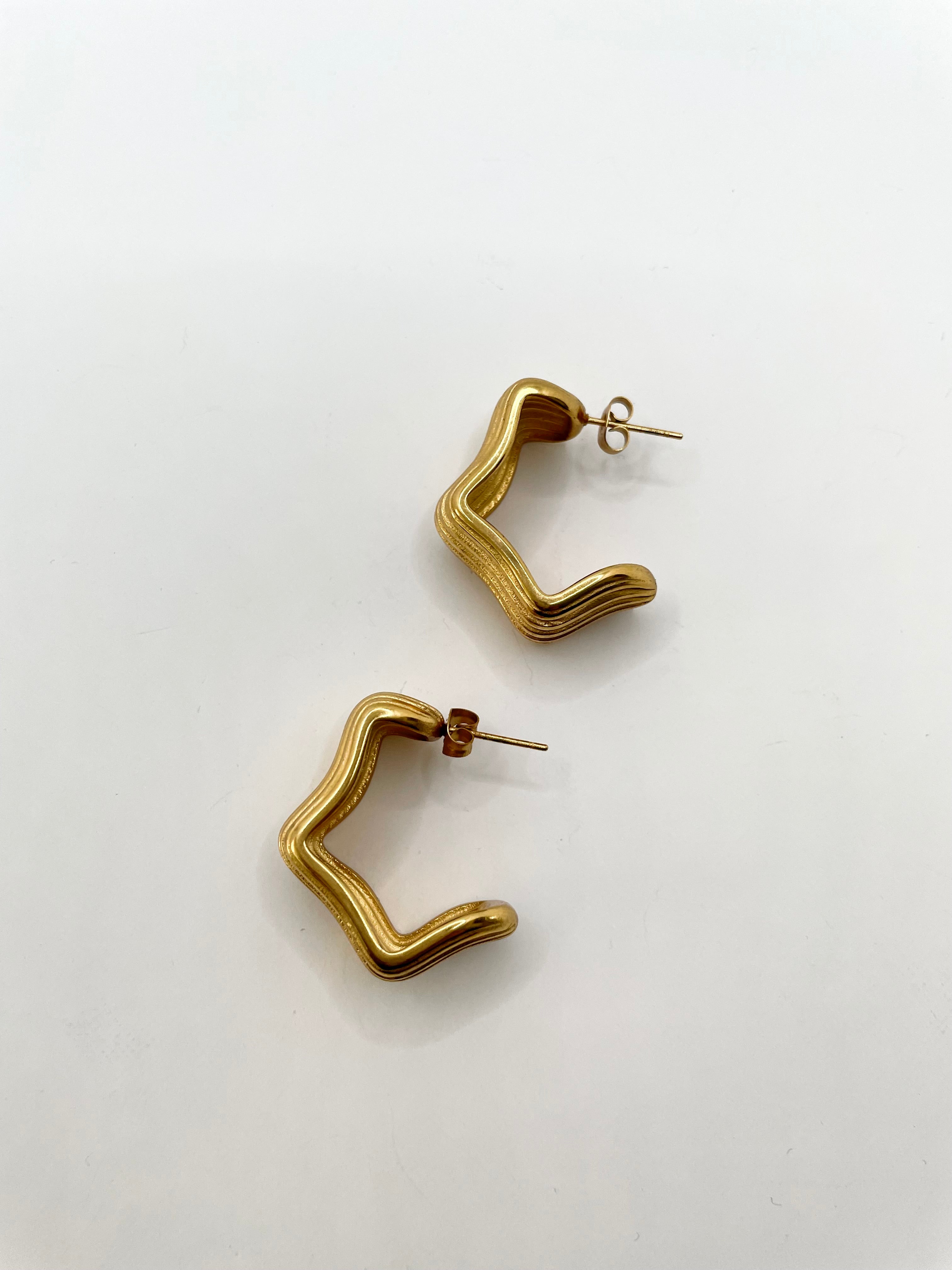 Sophia Gold Ridged Stainless Steel Hoop Earrings