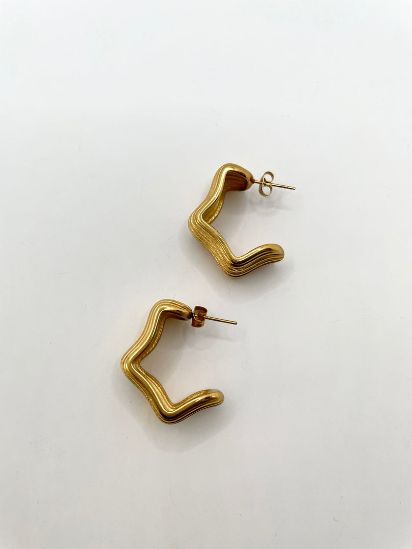Sophia Gold Ridged Stainless Steel Hoop Earrings