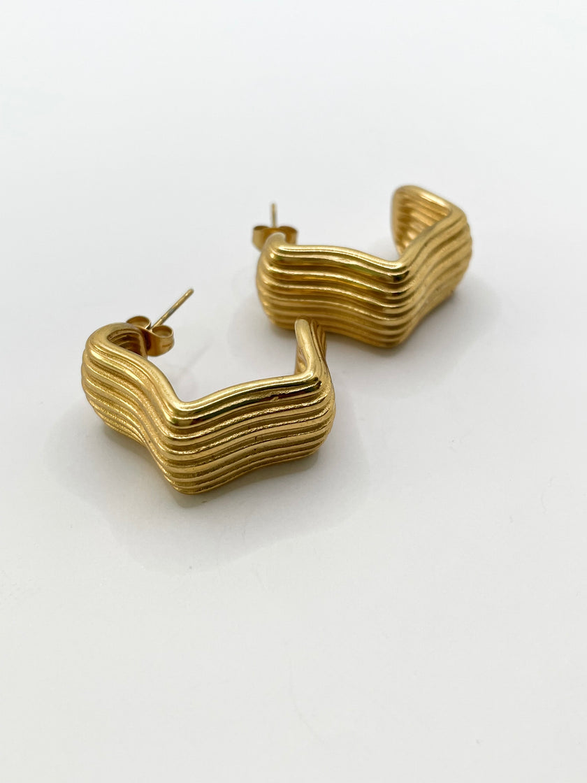 Sophia Gold Ridged Stainless Steel Hoop Earrings