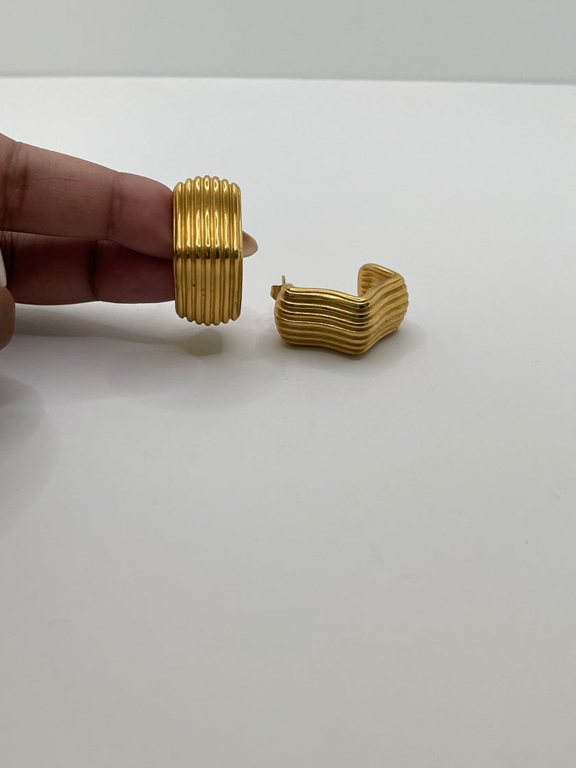 Sophia Gold Ridged Stainless Steel Hoop Earrings