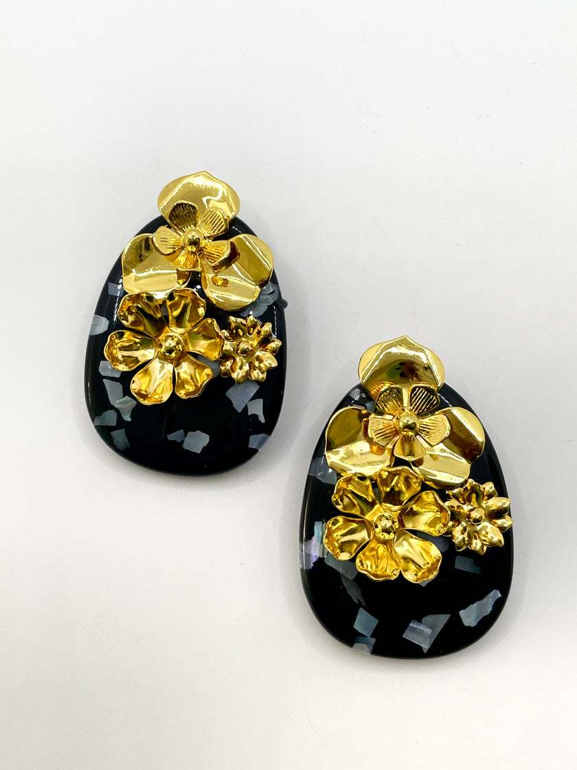 Mpho Statement Black & Gold Speckled Earrings