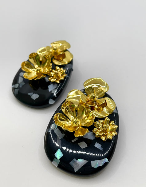 Mpho Statement Black & Gold Speckled Earrings