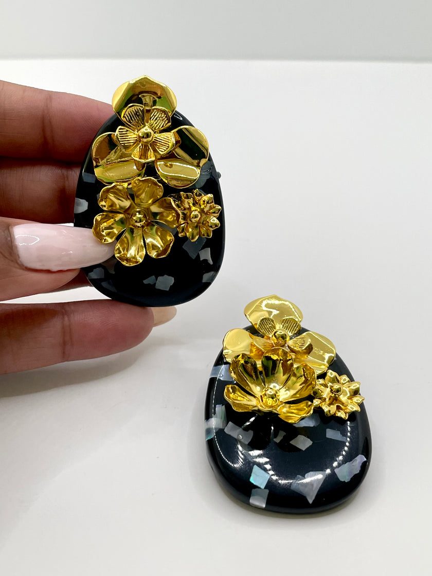 Mpho Statement Black & Gold Speckled Earrings