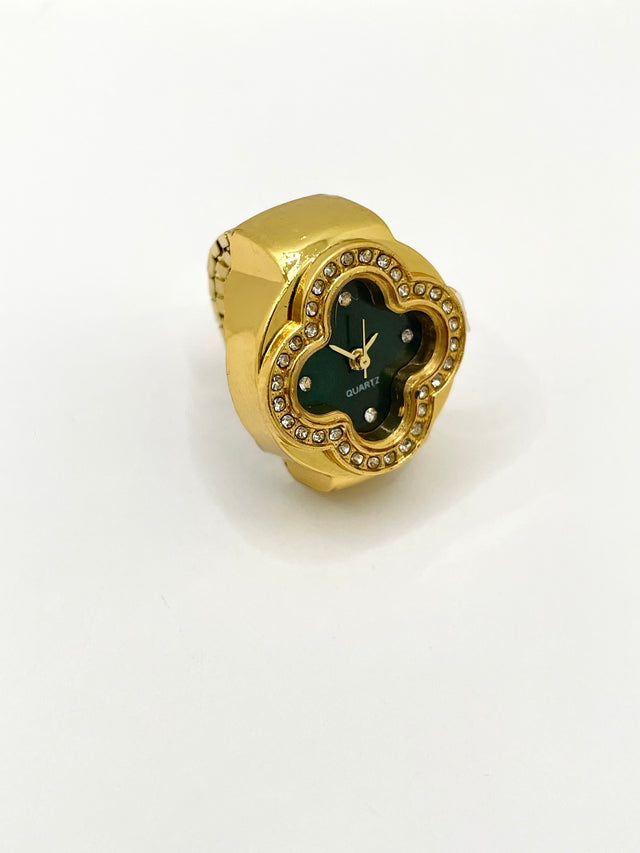 Kim Gold & Green Clover Expander Watch Ring