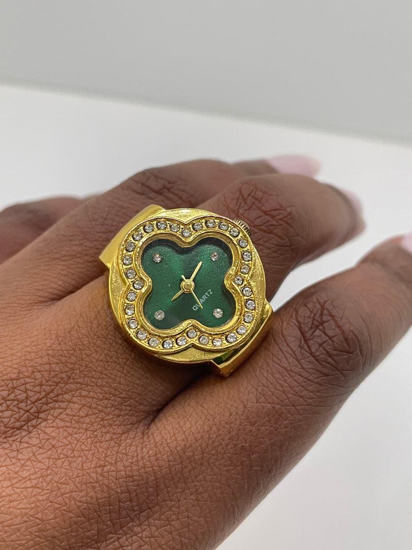 Kim Gold & Green Clover Expander Watch Ring