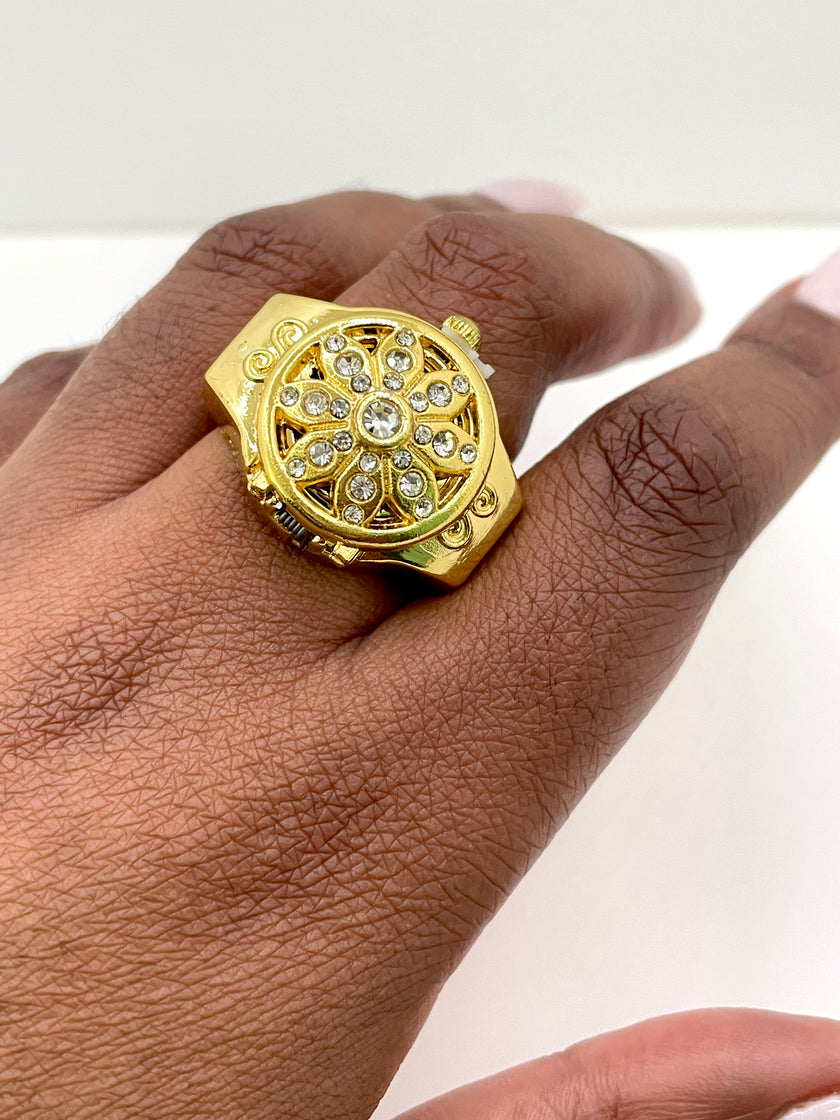Ellen Gold Intricate Flower Expander Watch Ring
