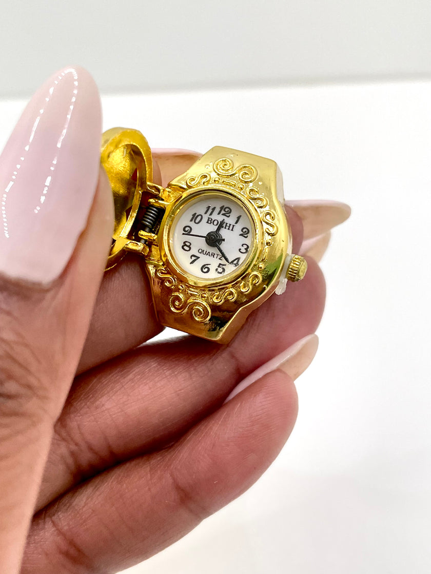 Ellen Gold Intricate Flower Expander Watch Ring