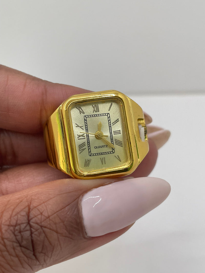 Joshau Double Gold Rectangle Face Expander Watch Ring