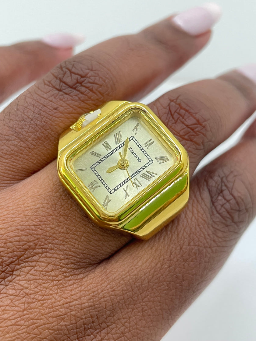 Joshau Double Gold Rectangle Face Expander Watch Ring