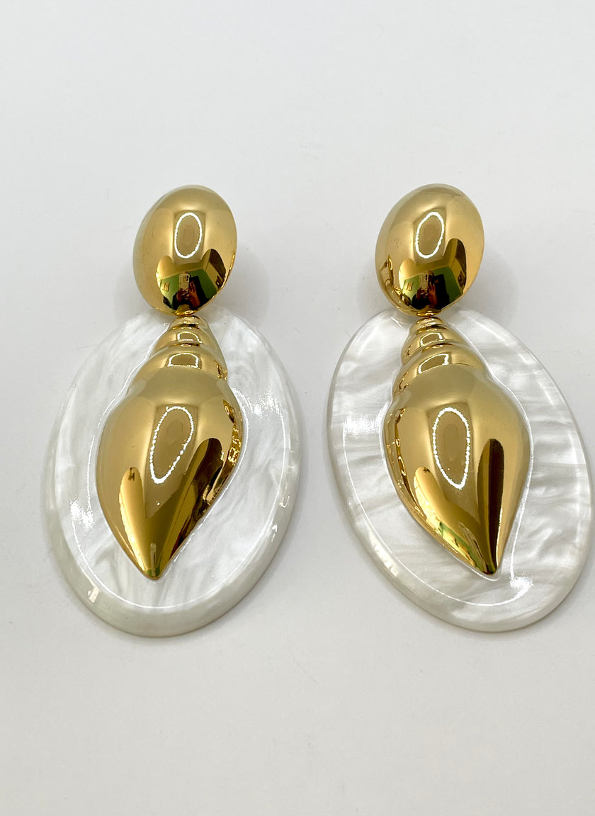 Whitney Gold Stainless Steel Shell Drop Earring