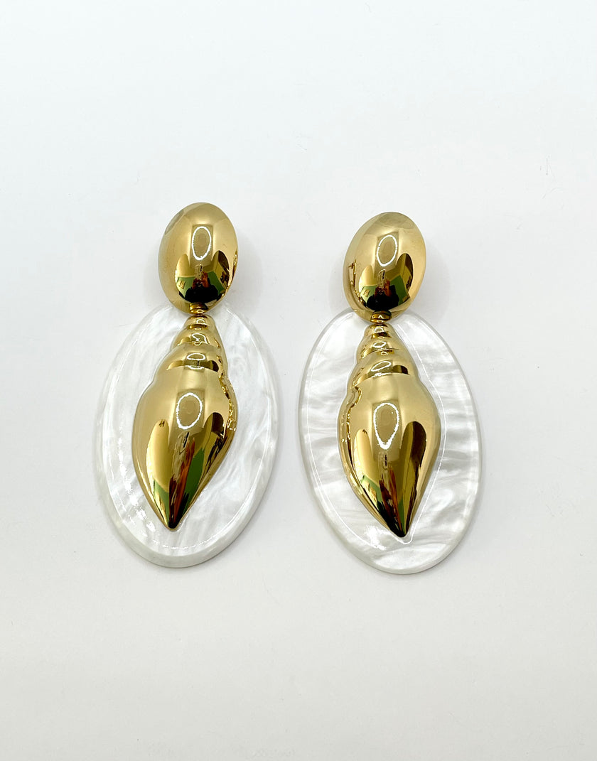 Whitney Gold Stainless Steel Shell Drop Earring