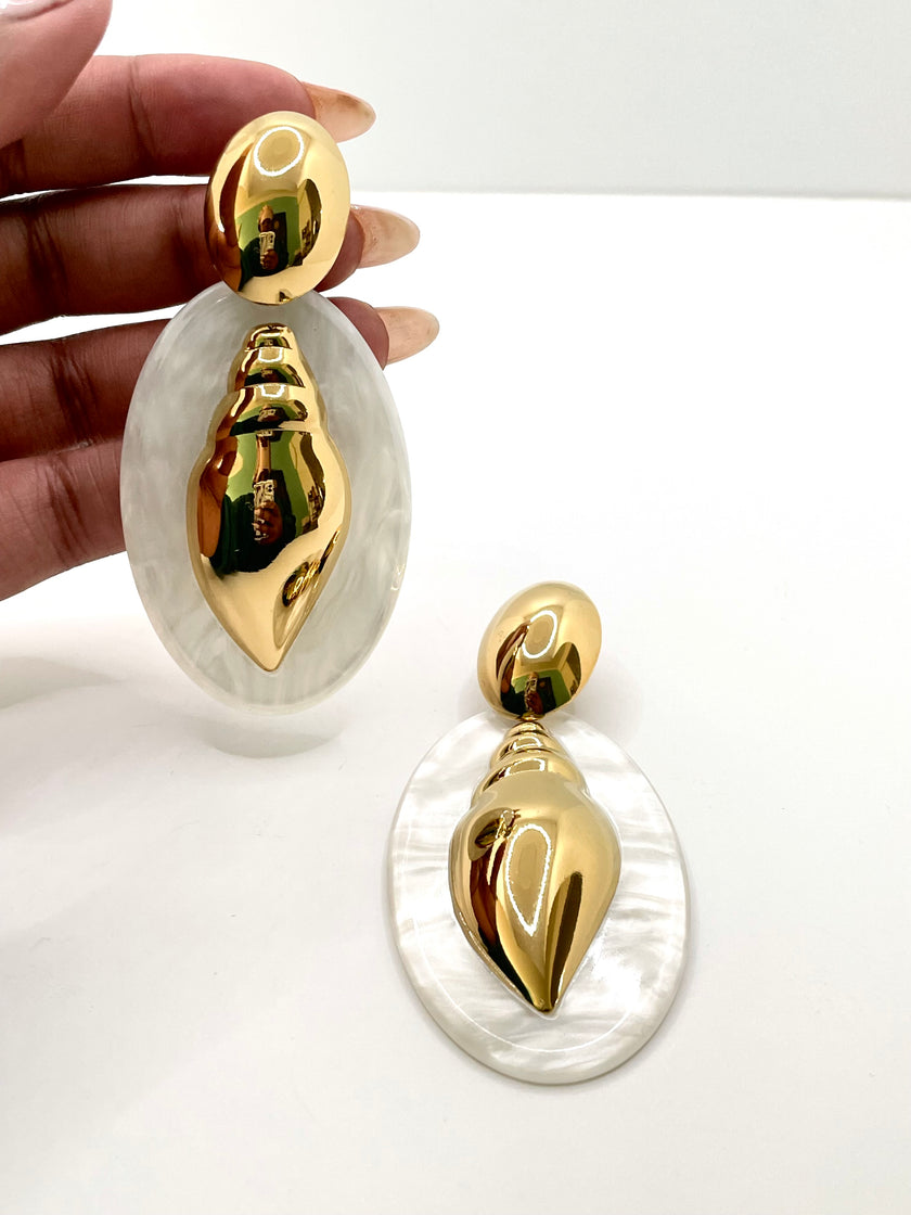 Whitney Gold Stainless Steel Shell Drop Earring