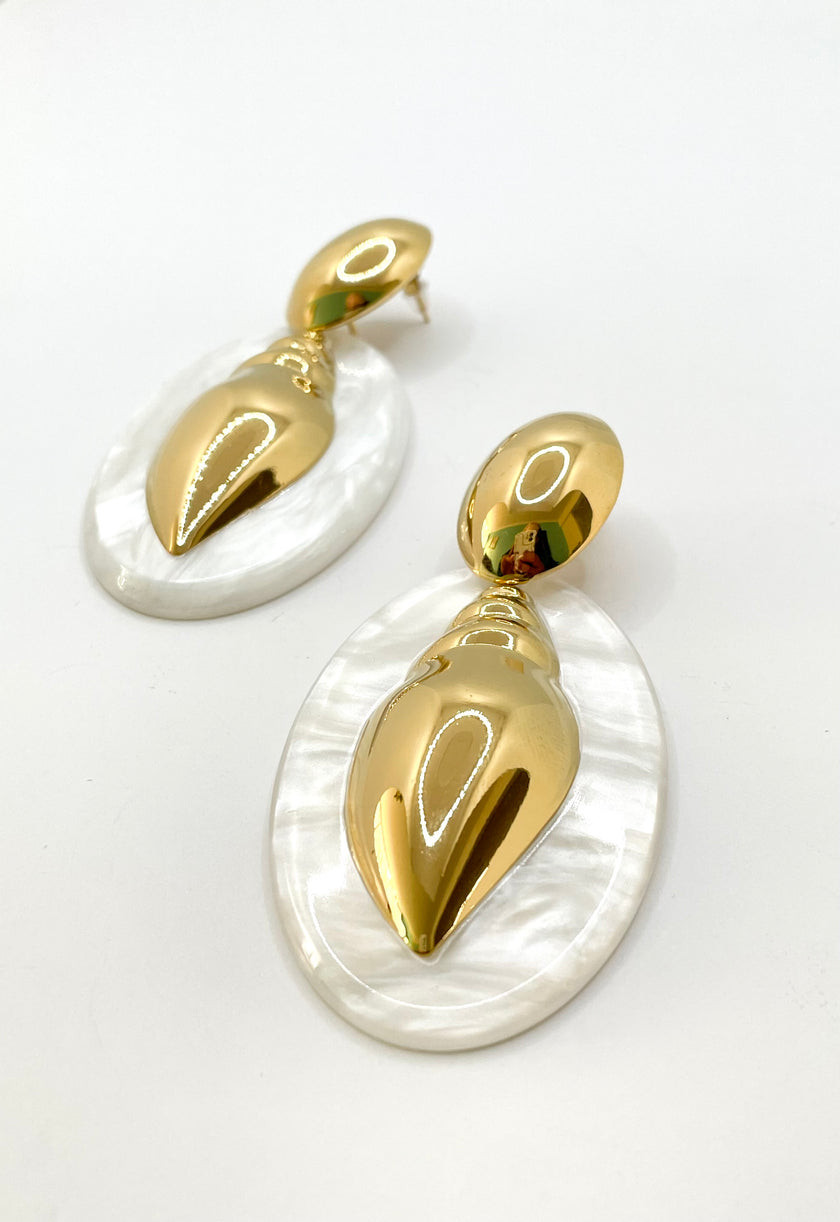 Whitney Gold Stainless Steel Shell Drop Earring