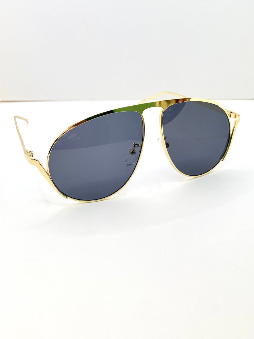 Whitney Gold Modern Unique Pilot Aviator Style Sunglasses