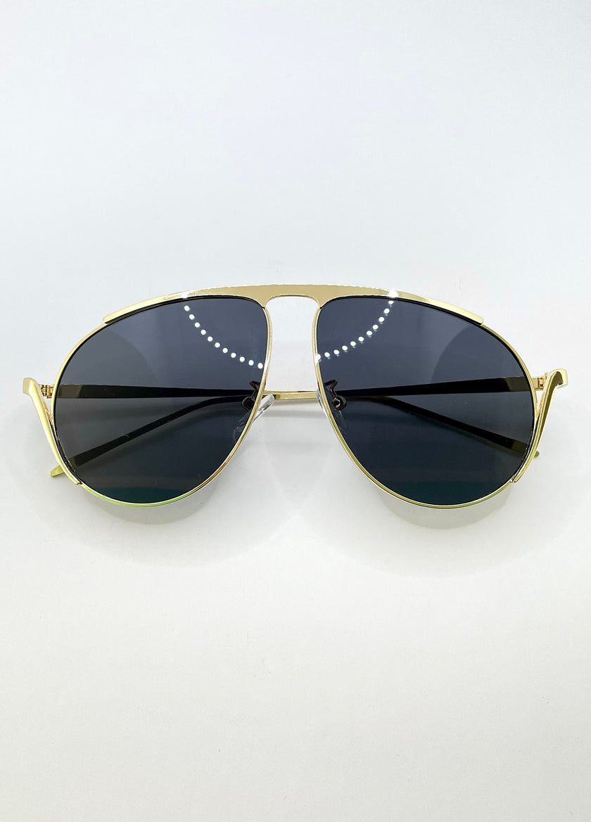 Whitney Gold Modern Unique Pilot Aviator Style Sunglasses