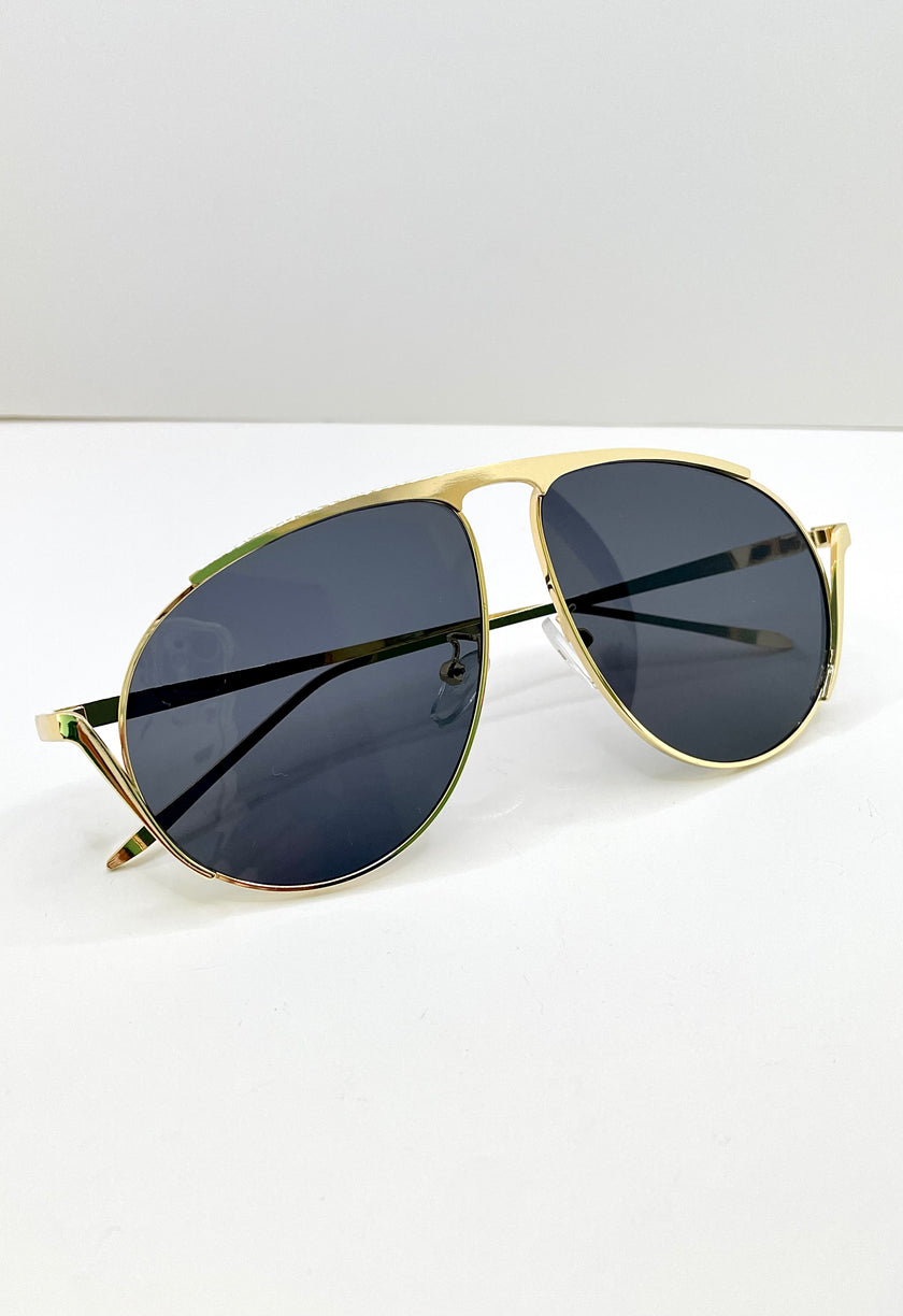 Whitney Gold Modern Unique Pilot Aviator Style Sunglasses