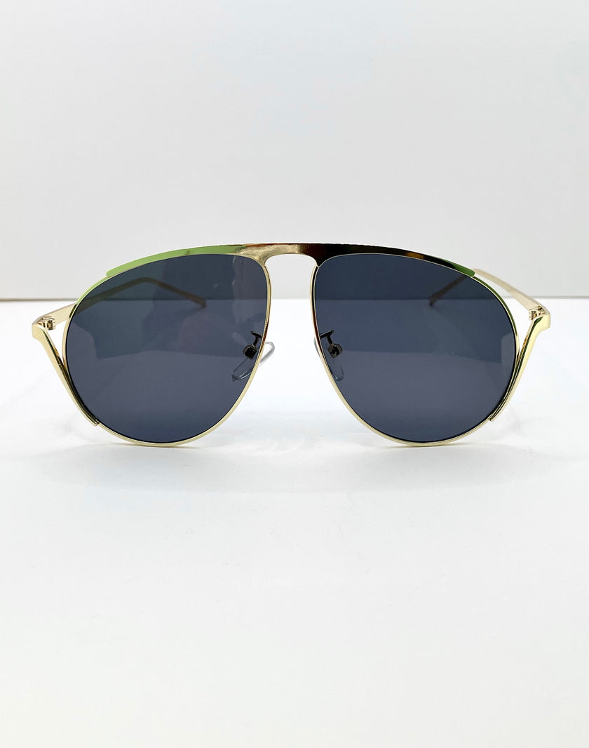 Whitney Gold Modern Unique Pilot Aviator Style Sunglasses