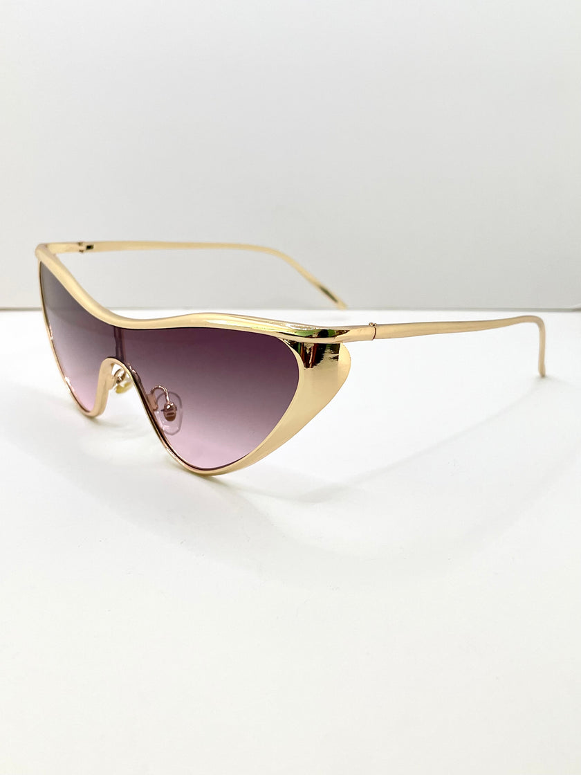 Teddy Gold Tech Metal Visor Frame Sunglasses