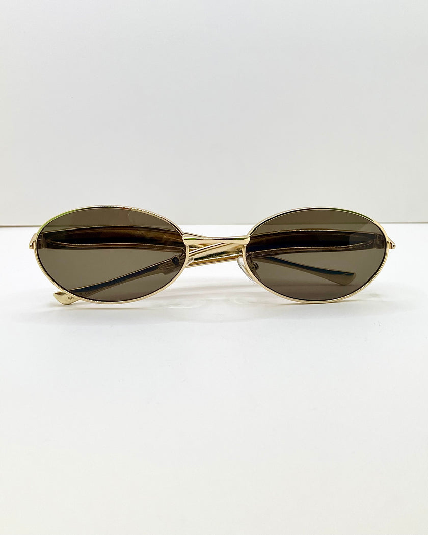 Oratile Gold Minimalist Oval Metal Sunglasses