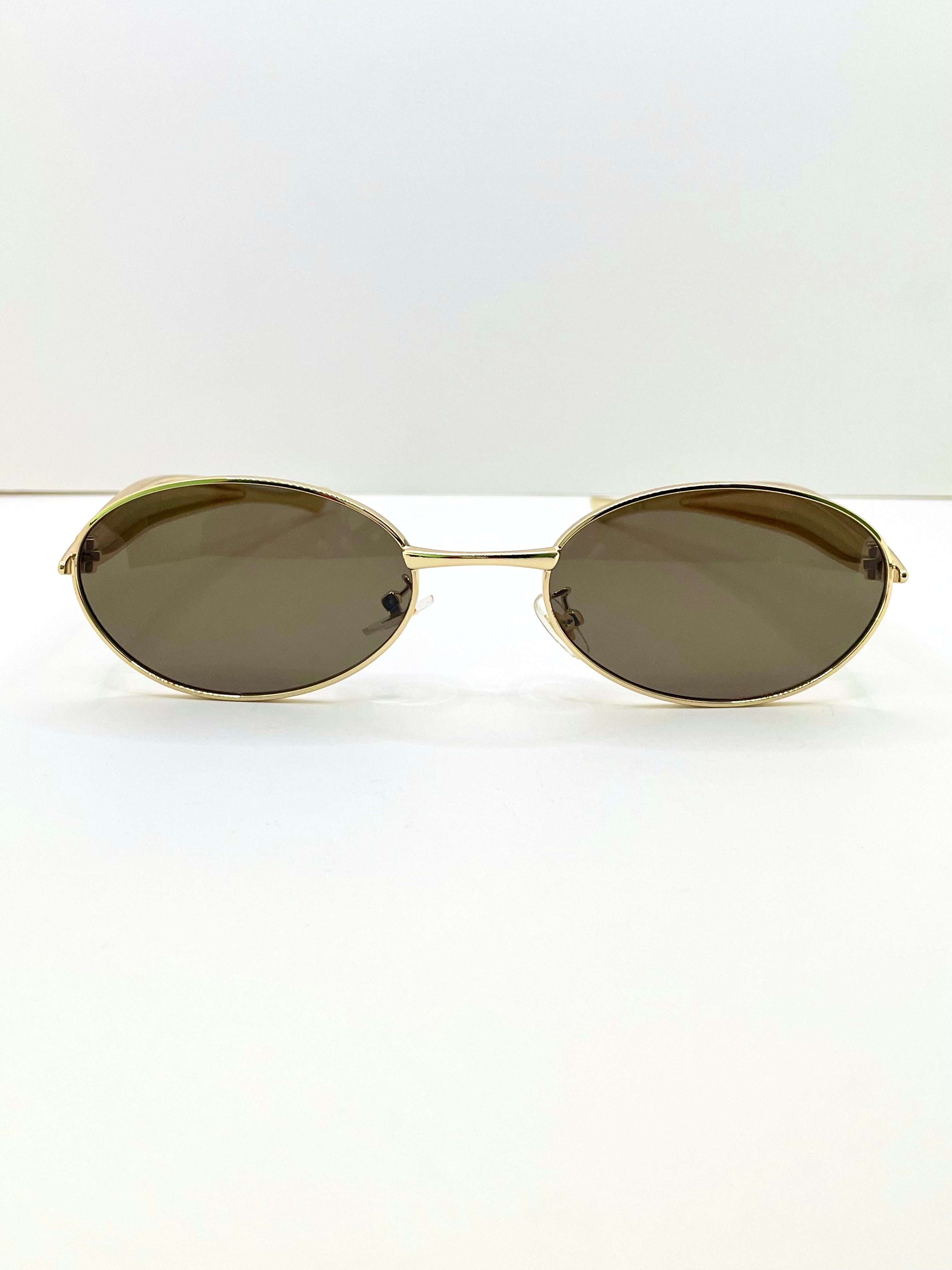 Oratile Gold Minimalist Oval Metal Sunglasses