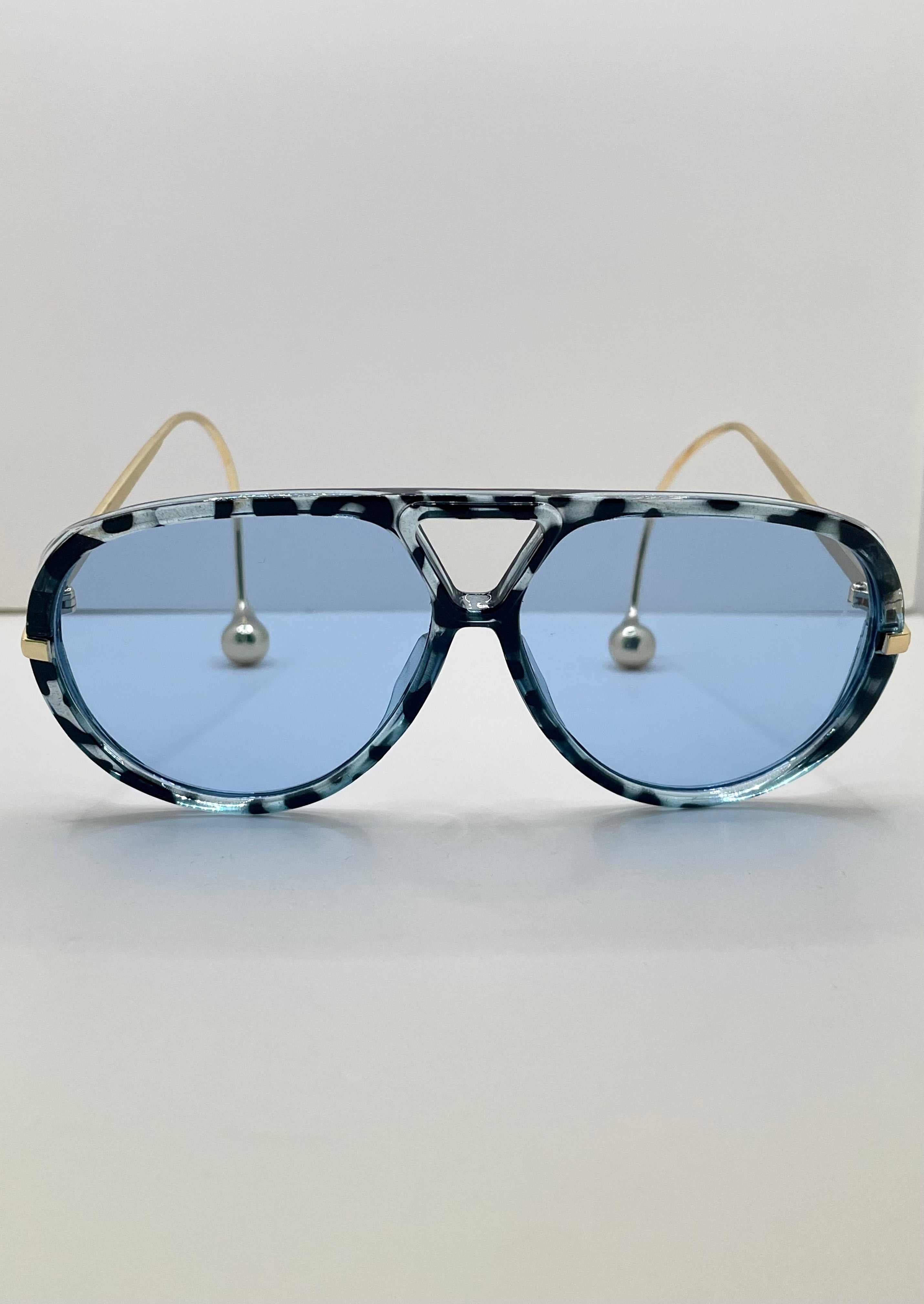 Thuli Oversized Tortoiseshell Blue Aviator Sunglasses