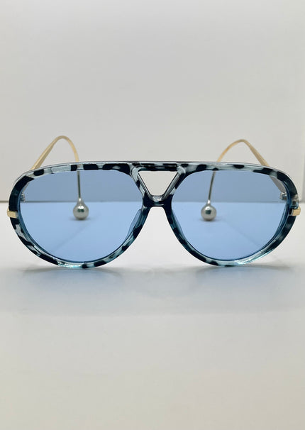Thuli Oversized Tortoiseshell Blue Aviator Sunglasses