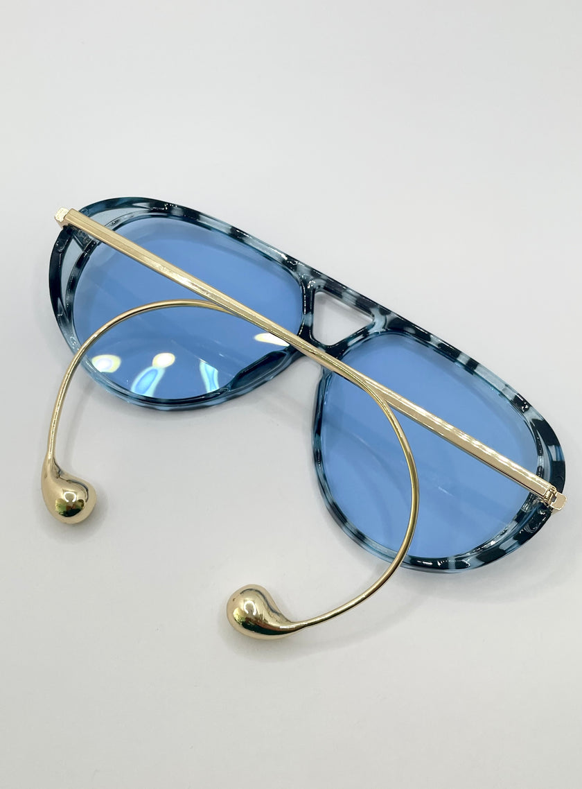 Thuli Oversized Tortoiseshell Blue Aviator Sunglasses
