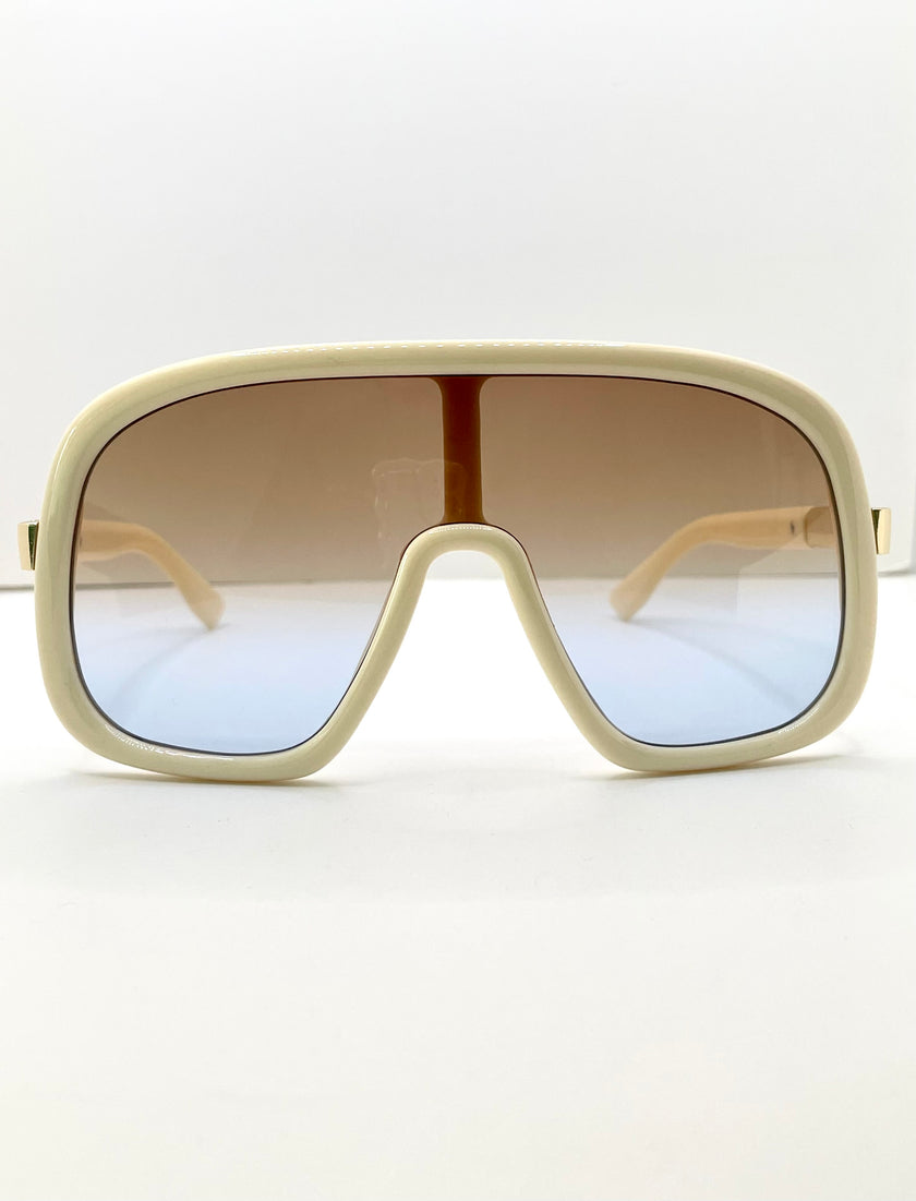 Lotte Oversized White Visor Style Tinted Lens Sunglasses