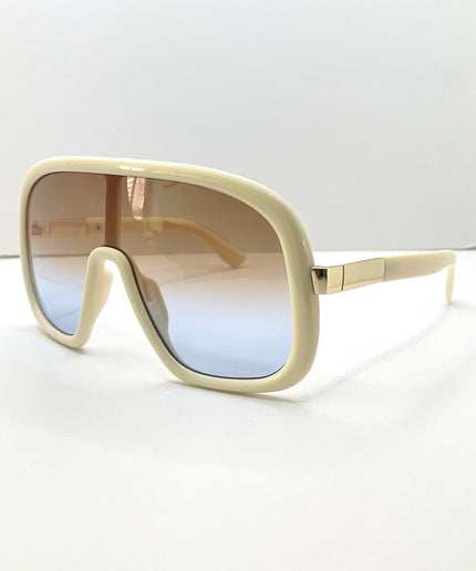 Lotte Oversized White Visor Style Tinted Lens Sunglasses