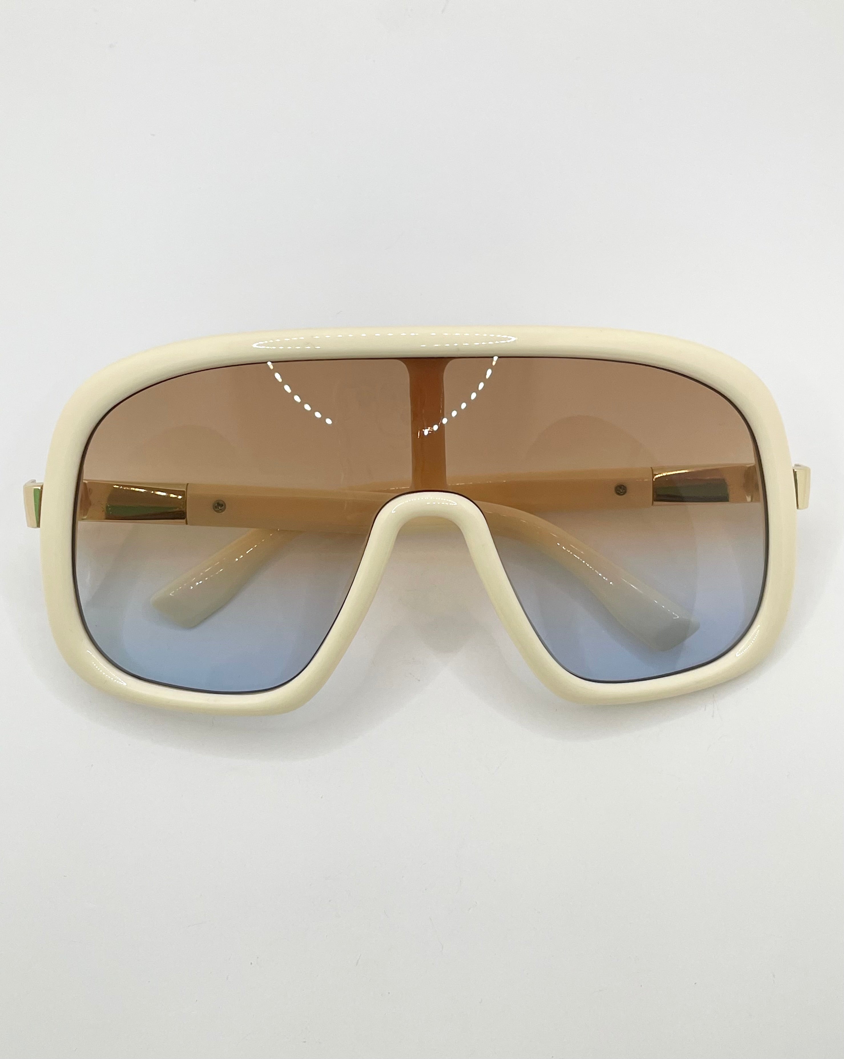 Lotte Oversized White Visor Style Tinted Lens Sunglasses