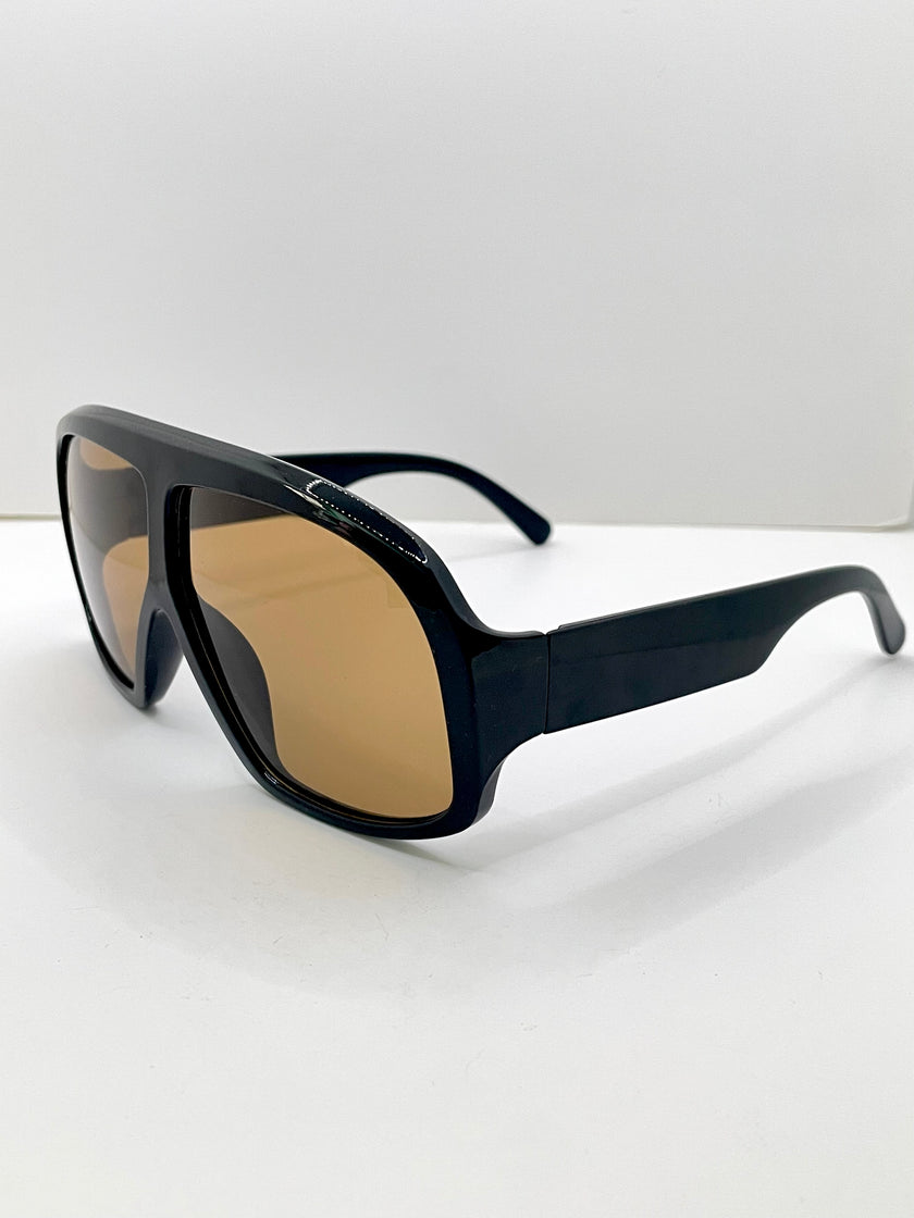 Katlego Oversized Black & Tea Aviator Sunglasses