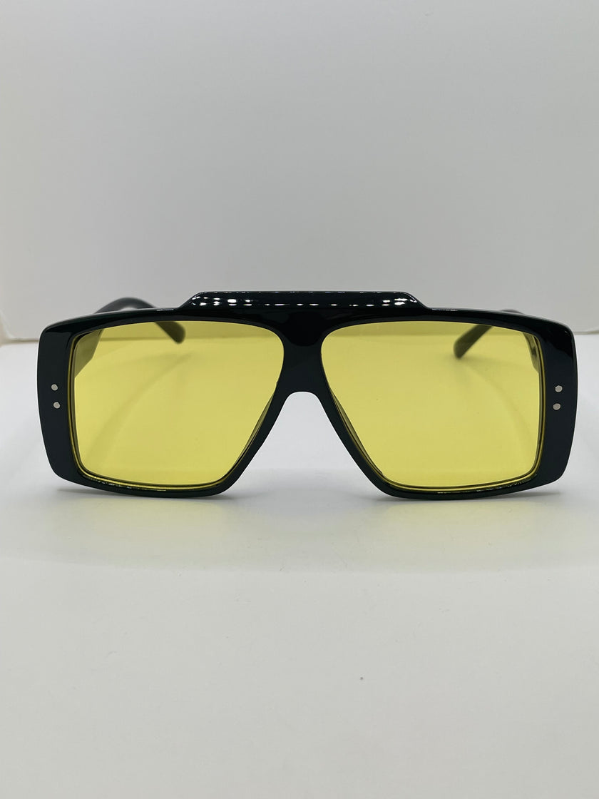 Busi Black & Yellow Retro Double Aviator Sunglasses