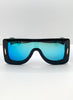 Zethu Oversized Black & Blue Visor Style Tinted Lens Sunglasses