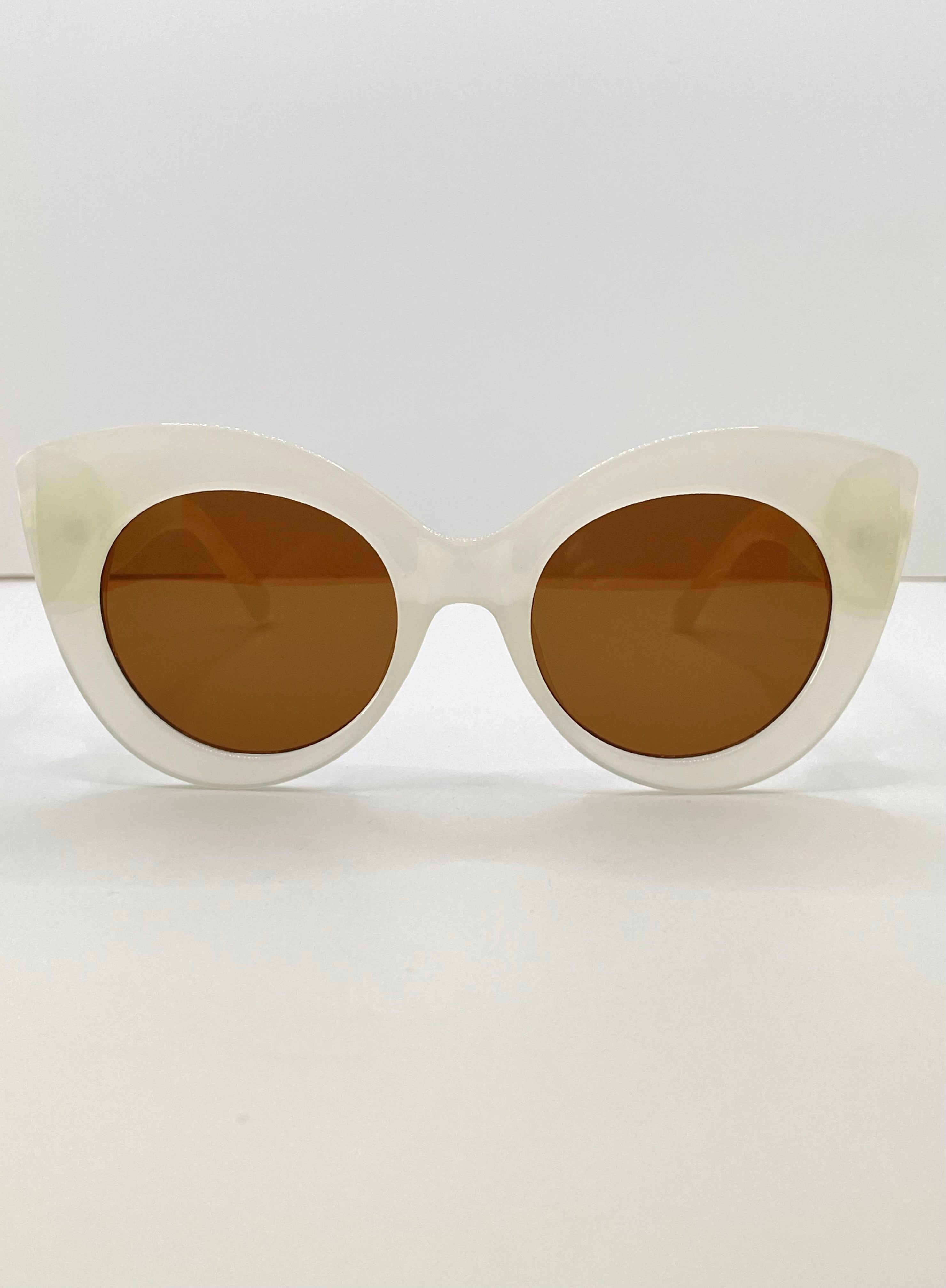 Dudu Cream Vintage Cat Eye Style Sunglasses