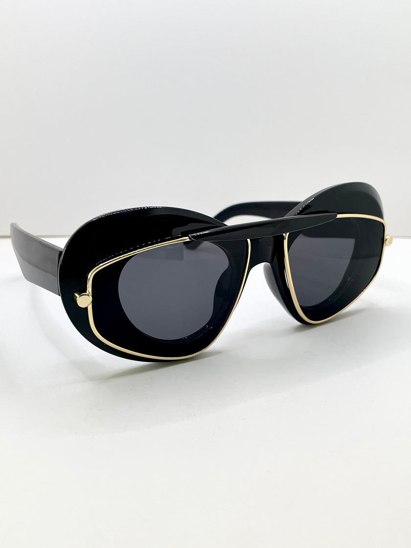 Yols Black & Black Double Aviator Frame Sunglasses