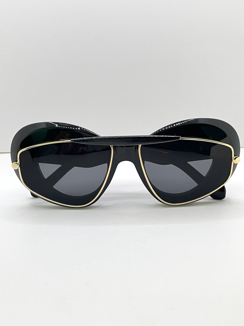 Yols Black & Black Double Aviator Frame Sunglasses