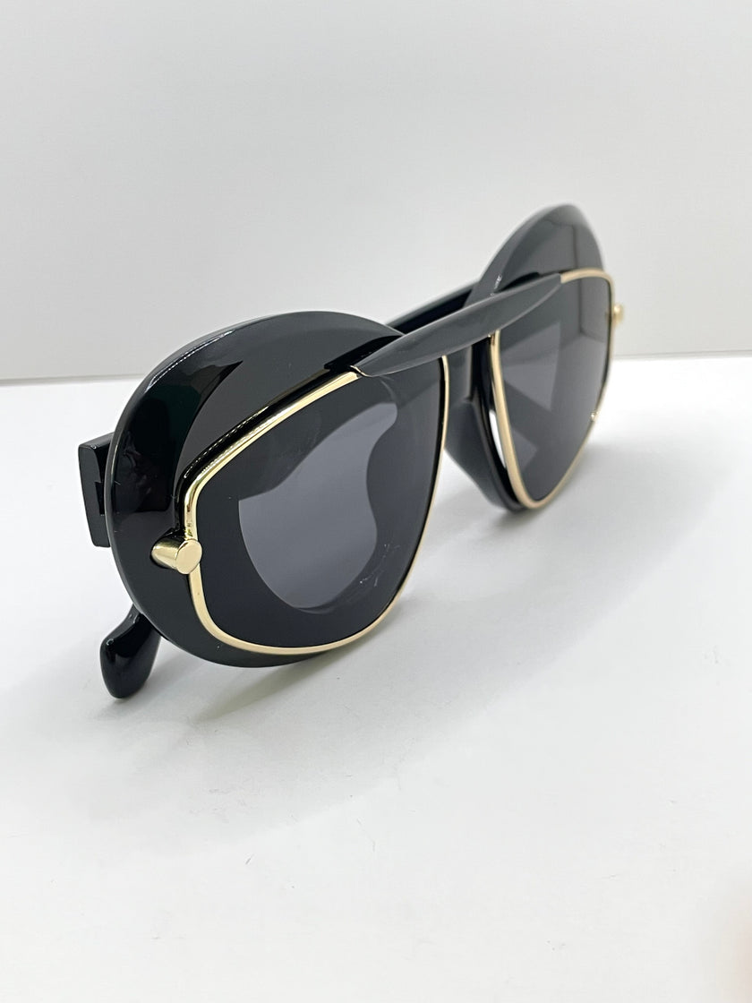Yols Black & Black Double Aviator Frame Sunglasses
