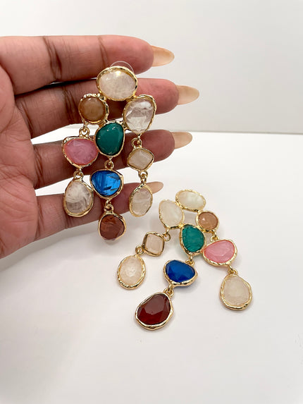 Sinalo Gold Colourful Chandelier Earring
