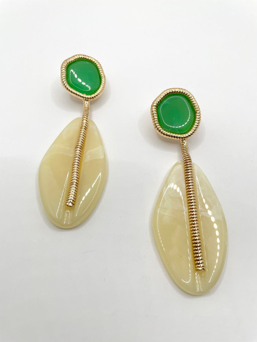 Julia Green & Cream Sculptural Drop Earrings