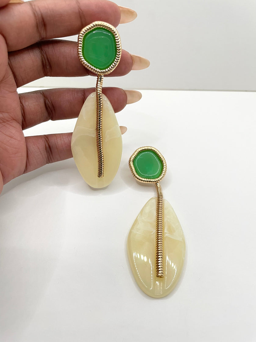 Julia Green & Cream Sculptural Drop Earrings