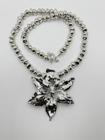 Ashlah Silver Flower Statement Necklace