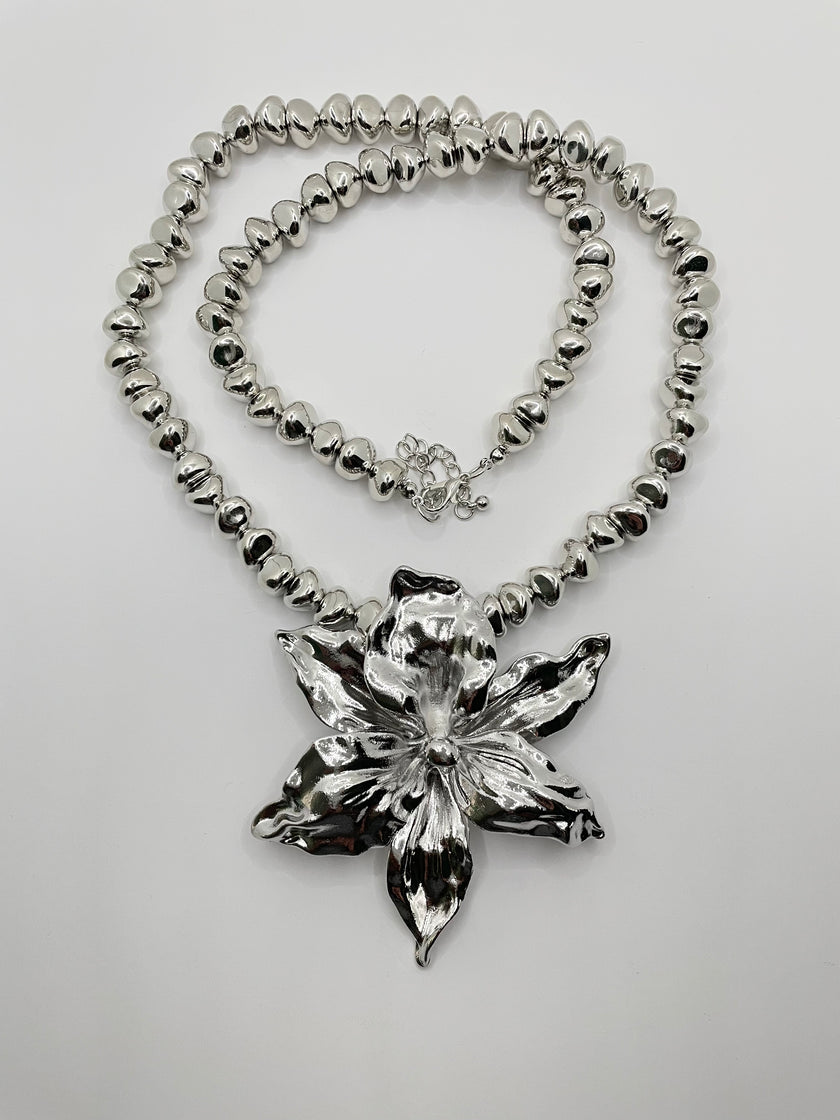 Ashlah Silver Flower Statement Necklace