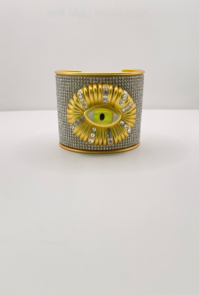 Vivien Gold Encrusted Eye Ornate Wrist Cuff Bangle