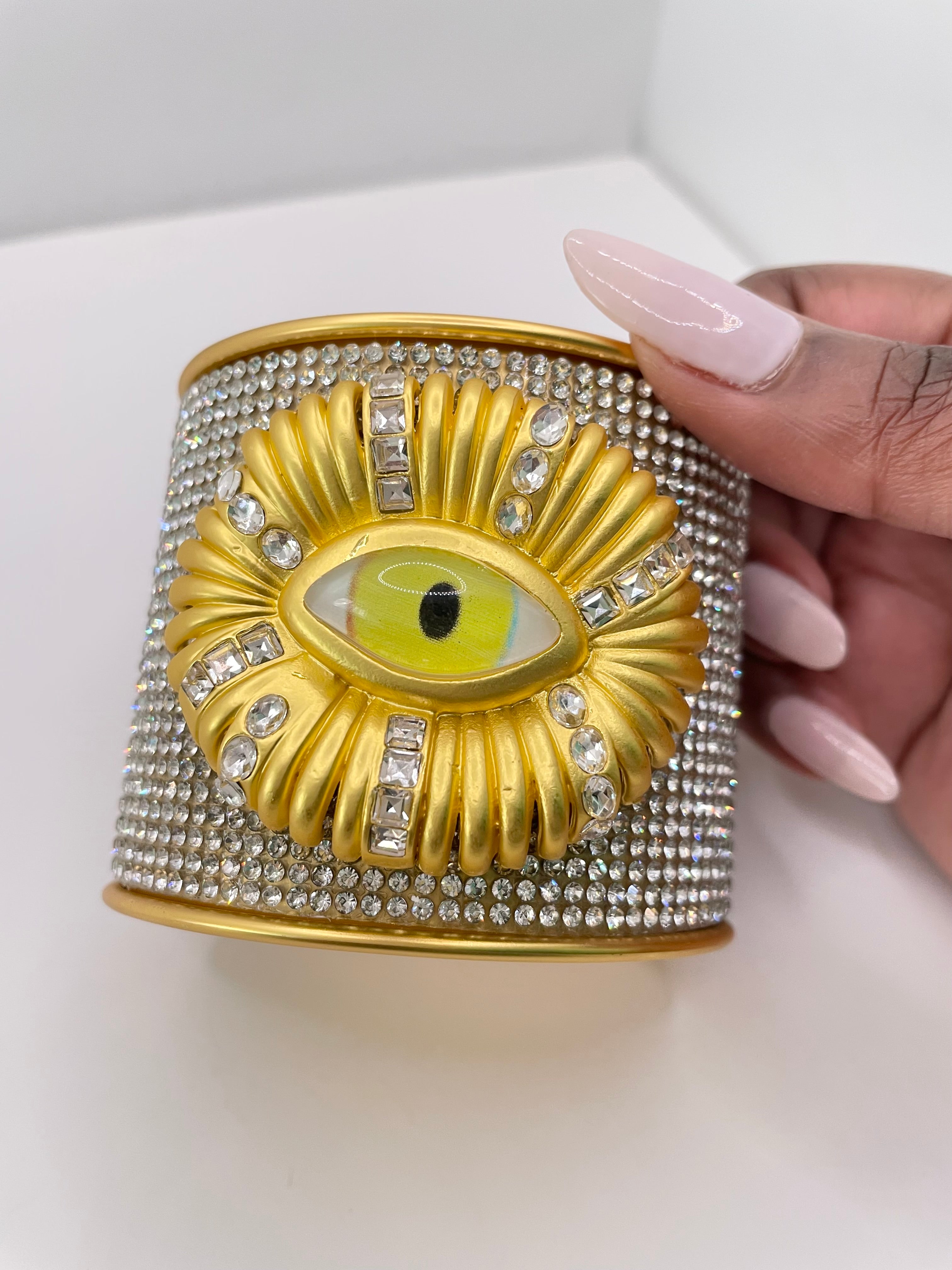 Vivien Gold Encrusted Eye Ornate Wrist Cuff Bangle