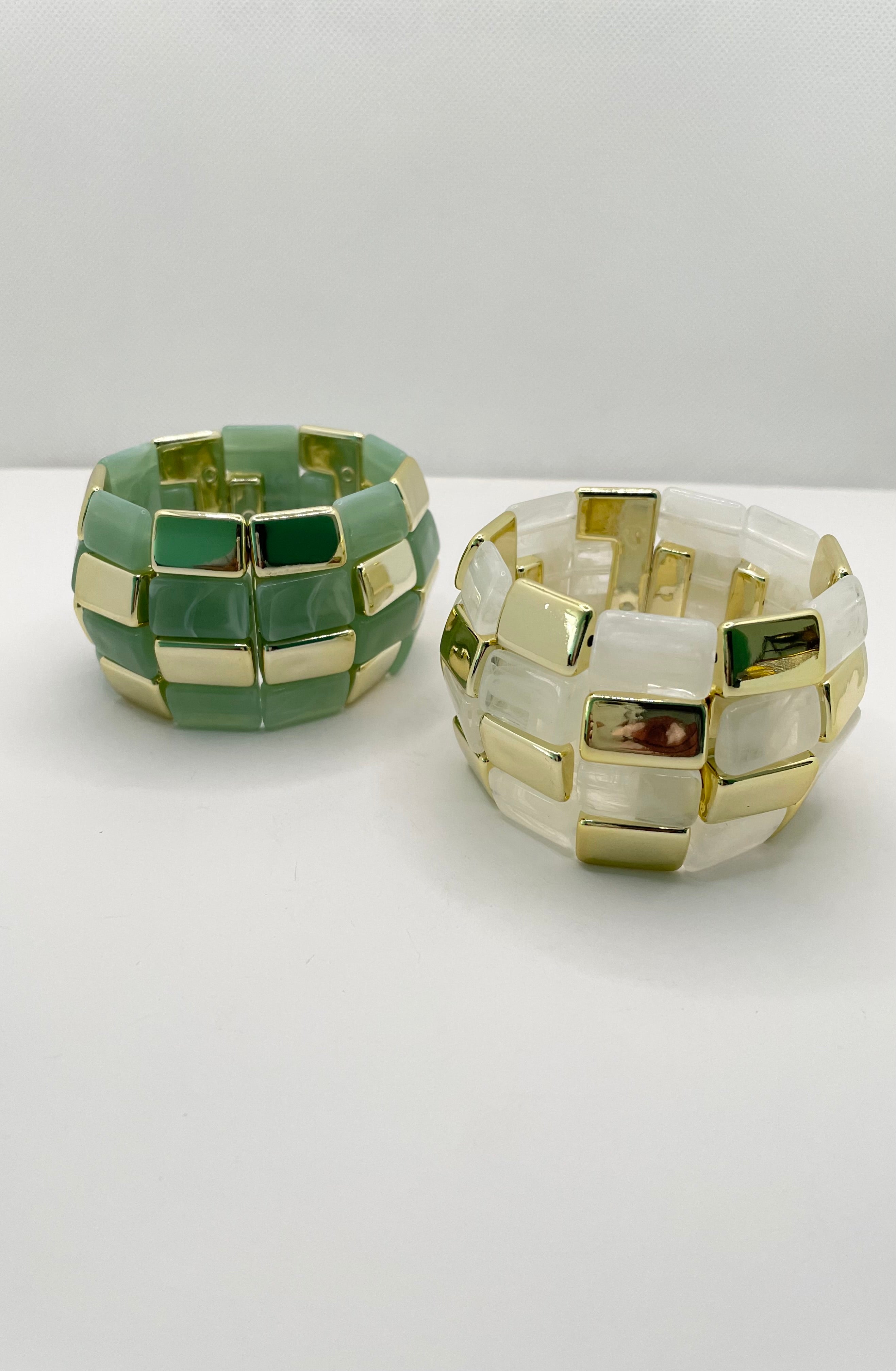 Zipho Cream & Green Chunky Resin Bangle Set