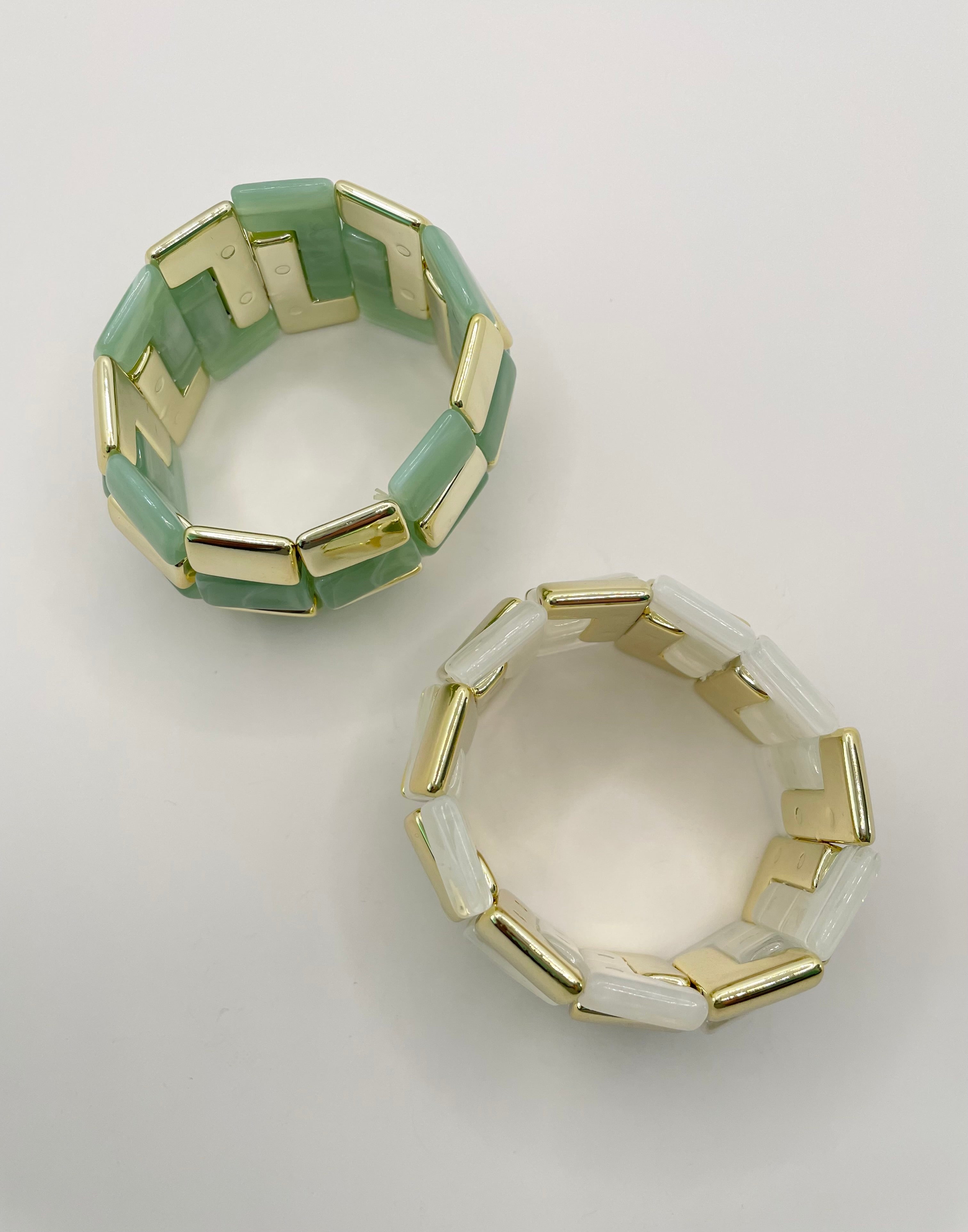 Zipho Cream & Green Chunky Resin Bangle Set