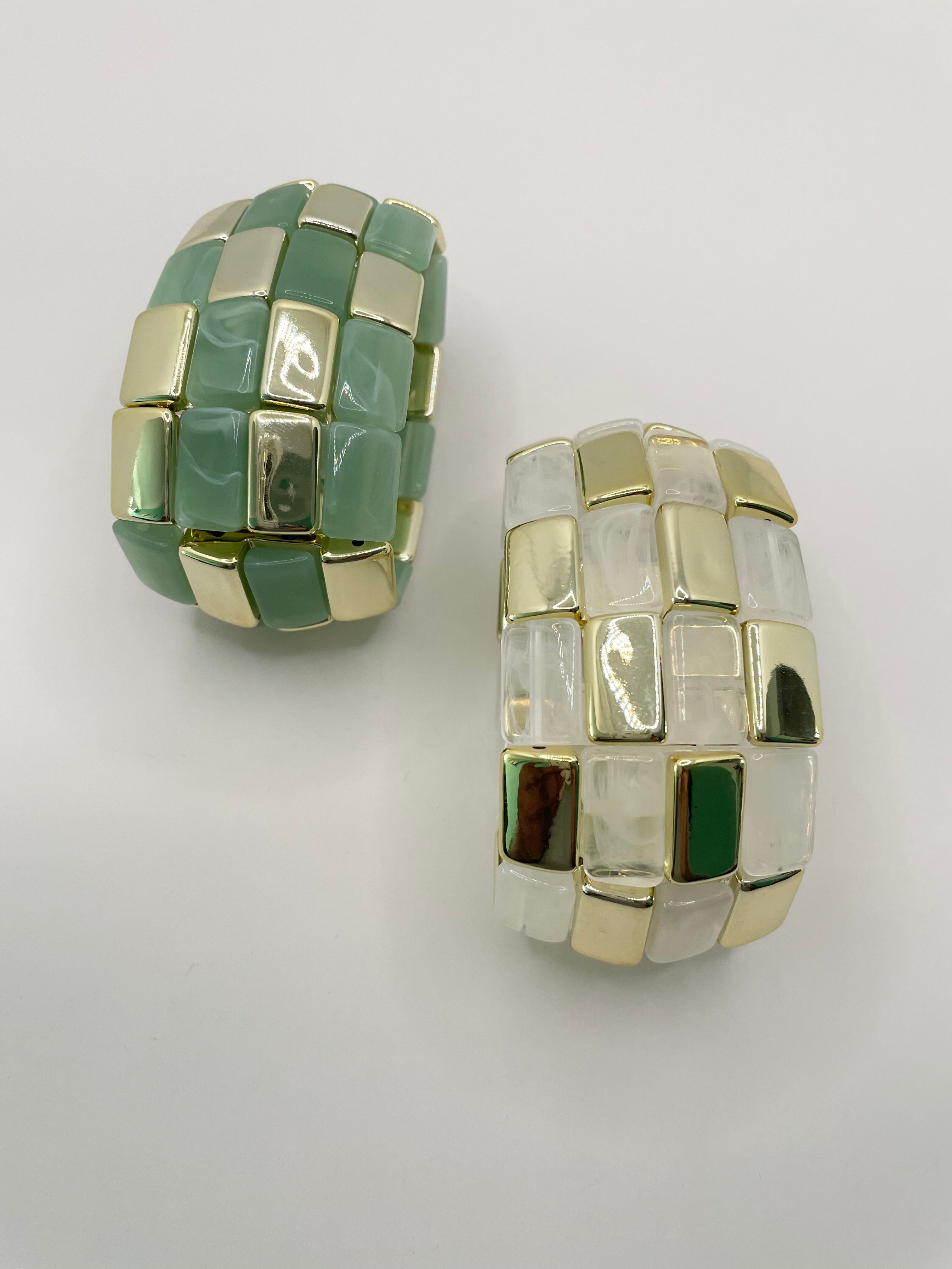 Zipho Cream & Green Chunky Resin Bangle Set