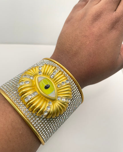 Vivien Gold Encrusted Eye Ornate Wrist Cuff Bangle